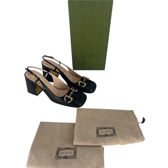 Gucci Baby Horsebit Slingback Pumps Black Leather Size 41 - Picture 3 of 16